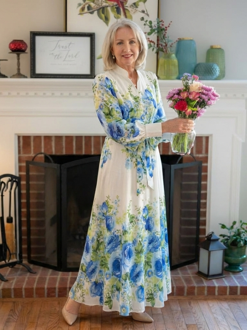 Harper | Robe Maxi à Manches Longues à Fleurs avec Boutonnage