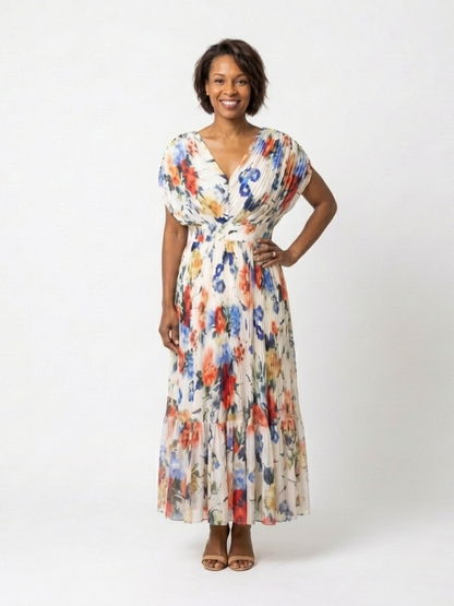 Savannah | Robe midi plissée à manches courtes avec imprimé floral