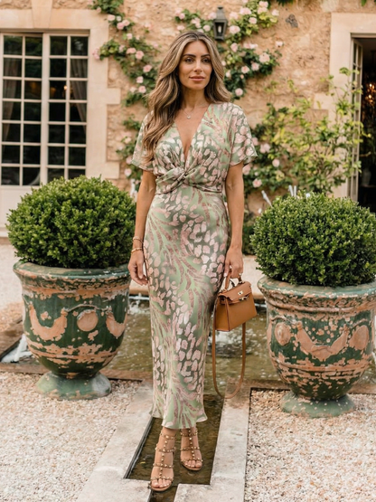 Coralie | Robe Midi à Imprimé Abstrait avec Décolleté en V et Taille Twist