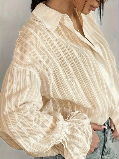 Audeleine | Chemise Femme Rayée à Col Revers et Manches Longues Boutonnées
