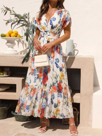 Savannah | Robe midi plissée à manches courtes avec imprimé floral