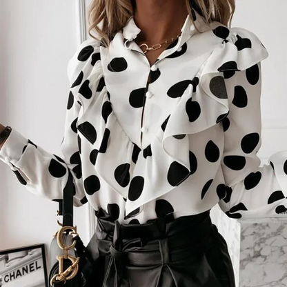 Giselda | Blouse Élégante à Volants avec Boutons, Manches Longues et Col V