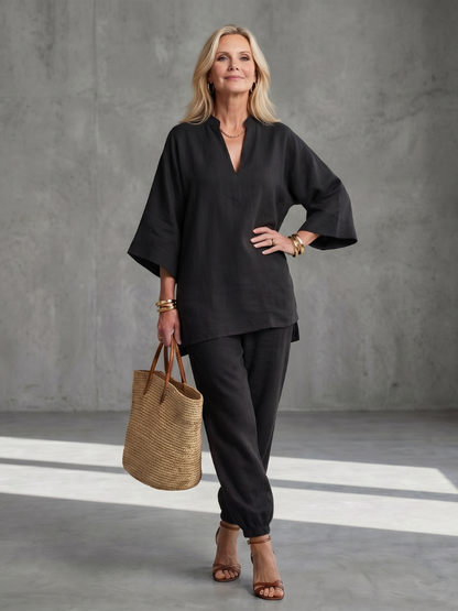 Georgiana | Ensemble Tunique à Col V et Pantalon Rassemblé