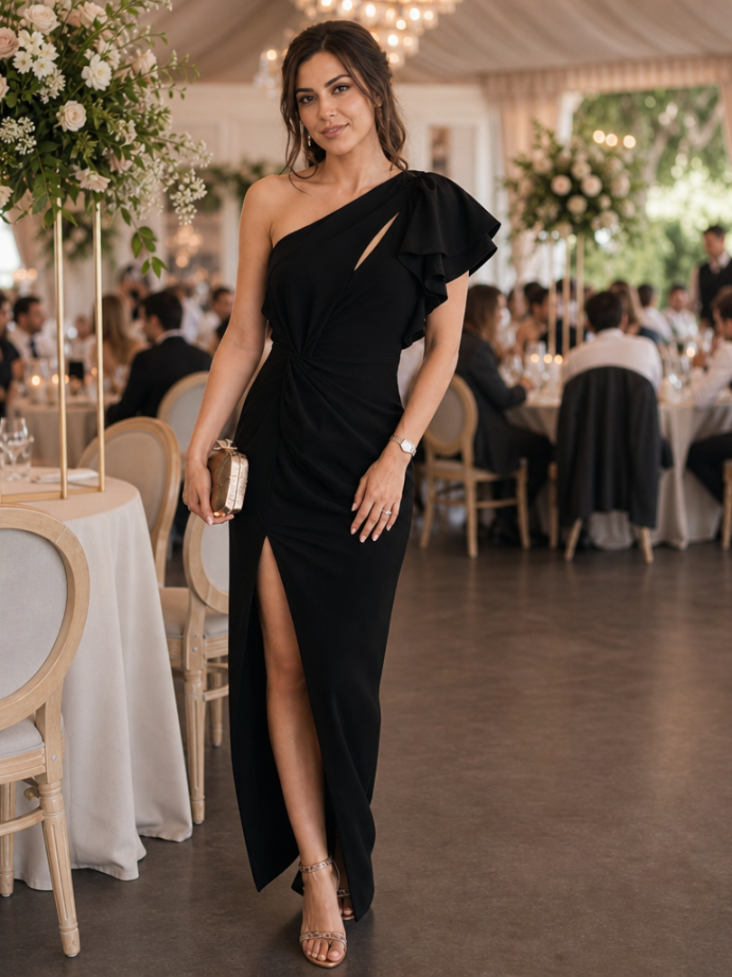 Aurette | Robe Midi à Buste Drapé à Une Épaule