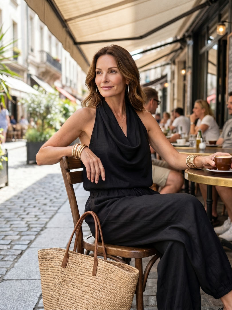 Yvaine | Haut fluide à col drapé et pantalon large
