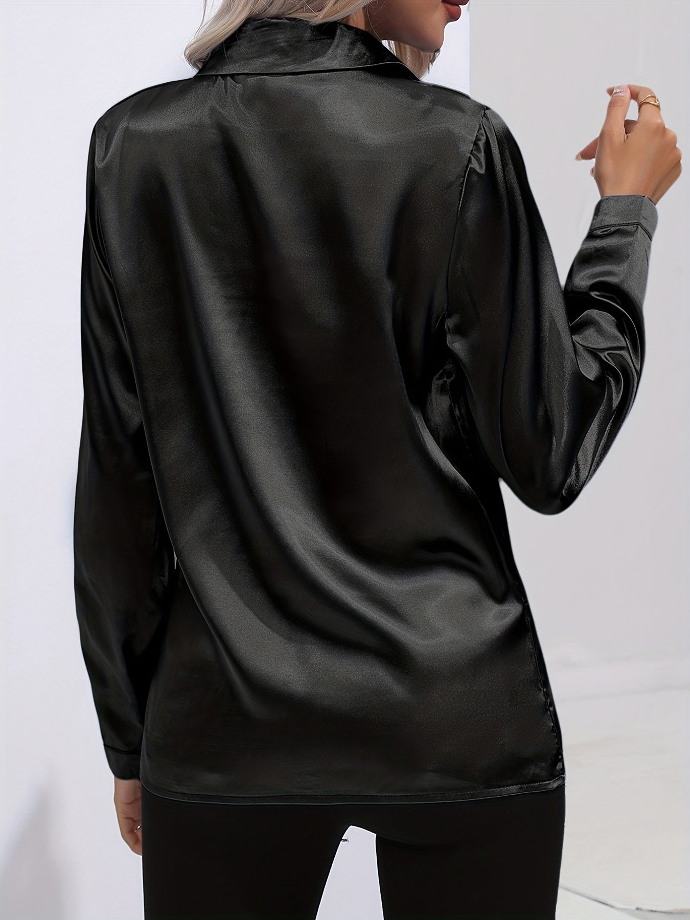 Ardeline | Blouse Satinée Femme Unie Col Revers Boutonnée Manches Longues