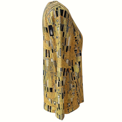 Esclarmonde | Blouse femme à manches longues, col rond et imprimé abstrait vintage jaune