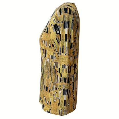 Esclarmonde | Blouse femme à manches longues, col rond et imprimé abstrait vintage jaune