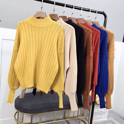 Pull Femme | Pull en Maille Épaisse à Col Montant et Coupe Décontractée