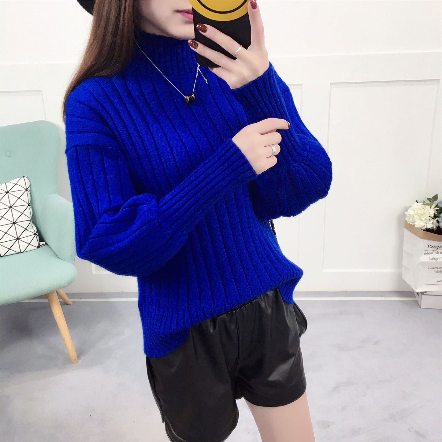 Pull Femme | Pull en Maille Épaisse à Col Montant et Coupe Décontractée