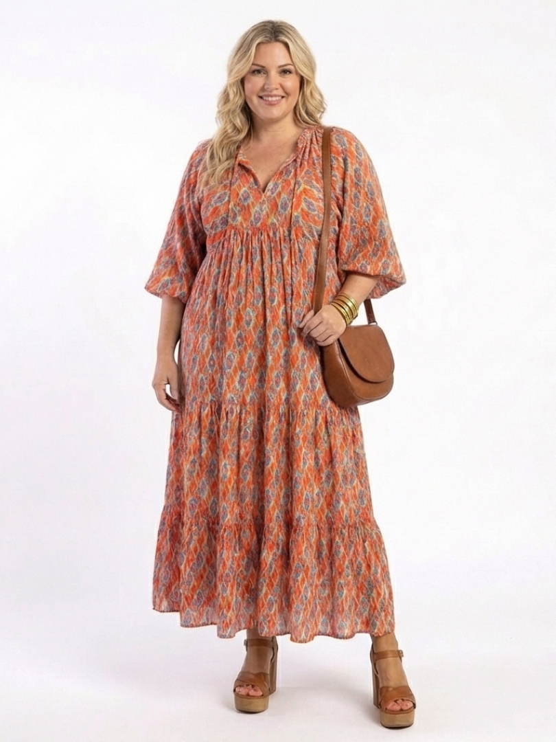 Amara | Robe Midi à Imprimé Géométrique et Col V