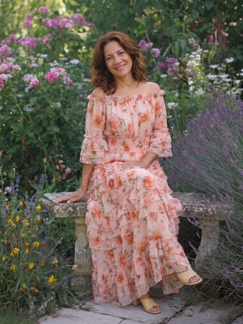 Rosalie | Robe Maxi à Volants Fleurs Décolleté Bardot