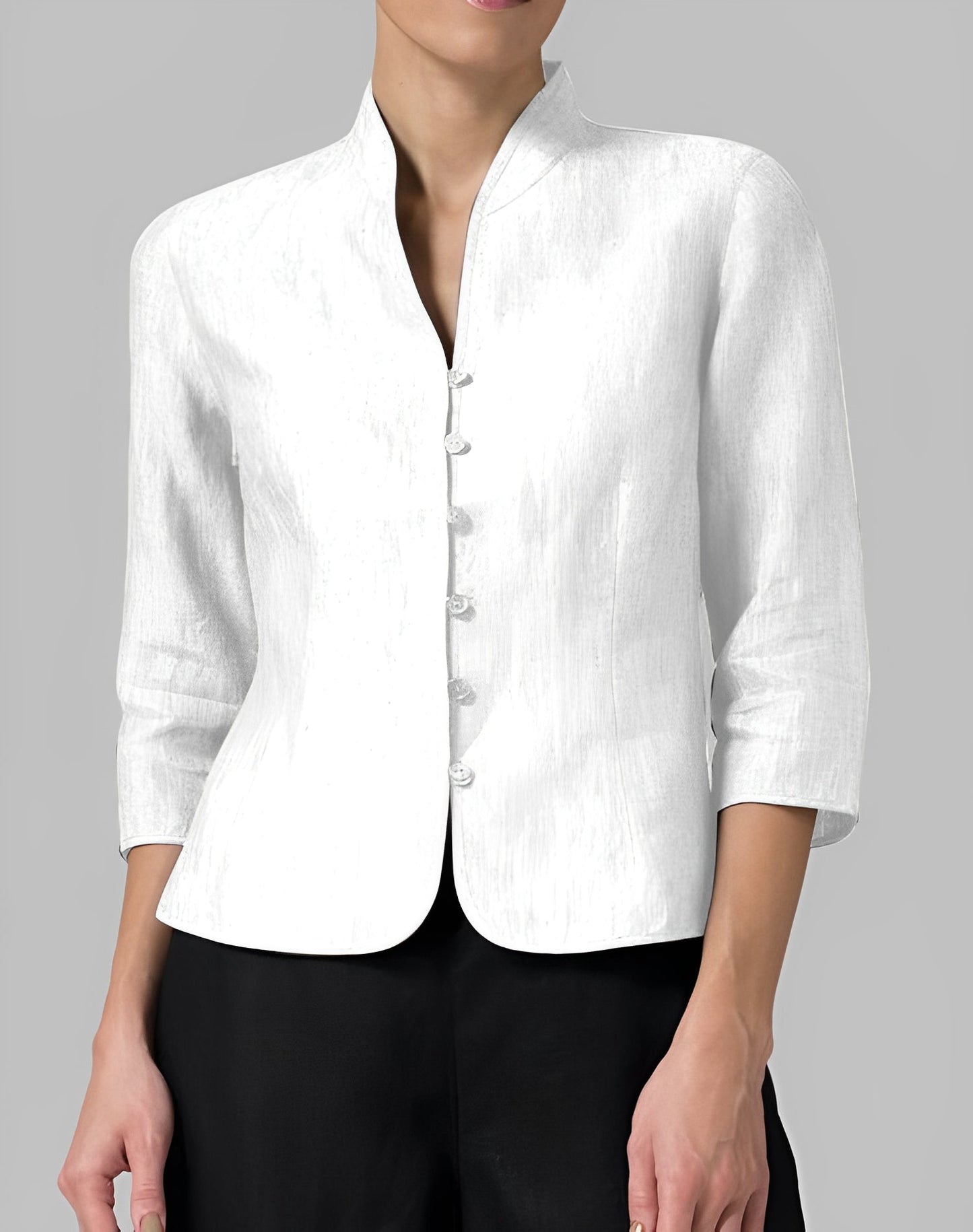 Claravie | Blouse Femme Lin Manches Longues Col Montant Élégante & Décontractée