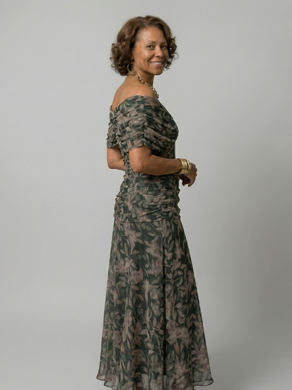 Calen | Robe Midi Décontractée à Épaule Dégagée
