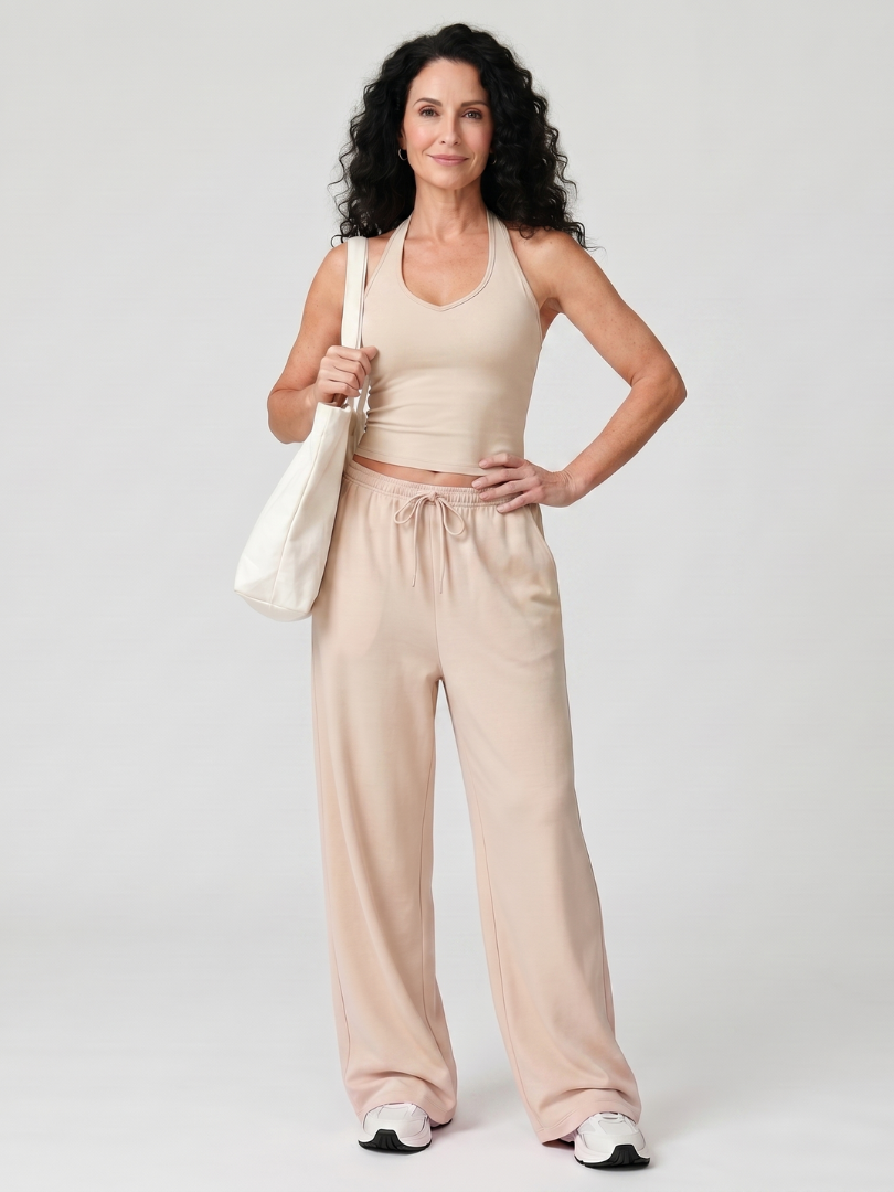 Helena | Ensemble Top à Col Rond Sans Manches et Pantalons Larges