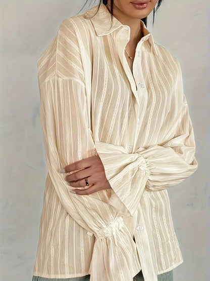 Audeleine | Chemise Femme Rayée à Col Revers et Manches Longues Boutonnées