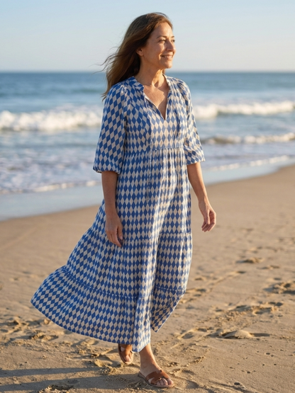 Elodie | Robe Midi à Imprimé Diamant