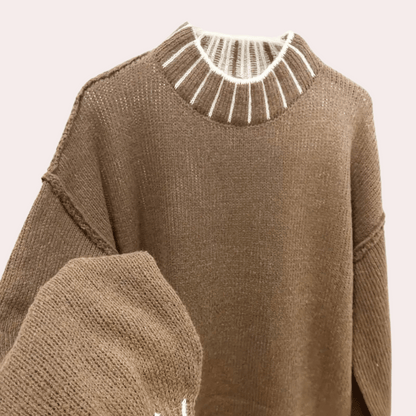 Whisper | Pull Femme Oversize à Col Roulé Luxueux Marron