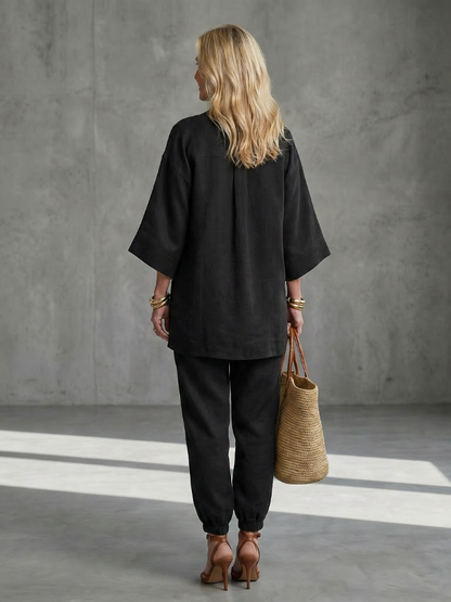 Georgiana | Ensemble Tunique à Col V et Pantalon Rassemblé