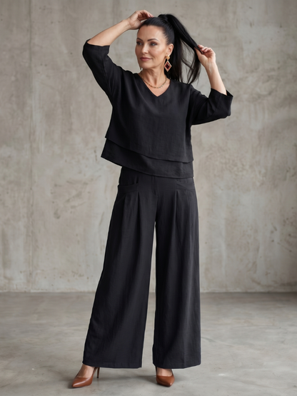 Rivière | Ensemble Top Superposé Pantalon Large