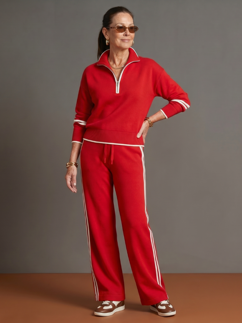 Pluie | Ensemble de pantalons à rayures latérales à manches longues et col zippé