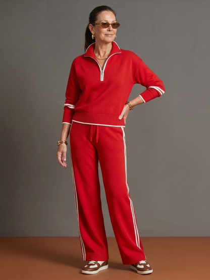 Pluie | Ensemble de pantalons à rayures latérales à manches longues et col zippé
