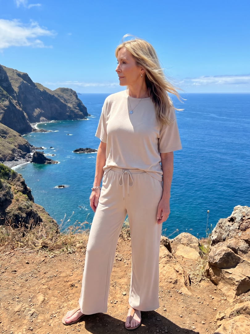Wihel | Ensemble de Pantalon Droit à Taille Élastique et Manches Courtes