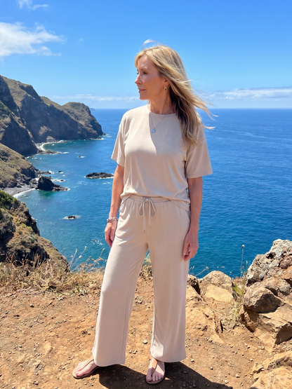 Wihel | Ensemble de Pantalon Droit à Taille Élastique et Manches Courtes