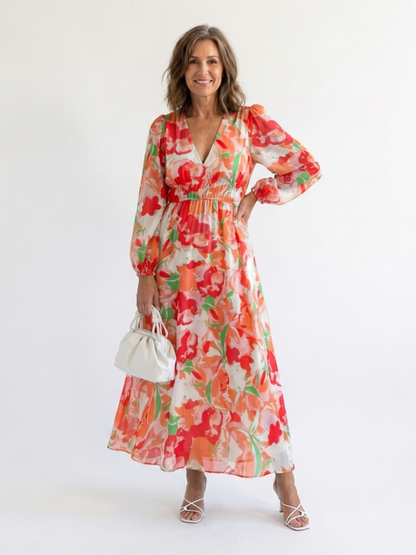 Althea | Robe Maxi Fleurie à Manches Longues