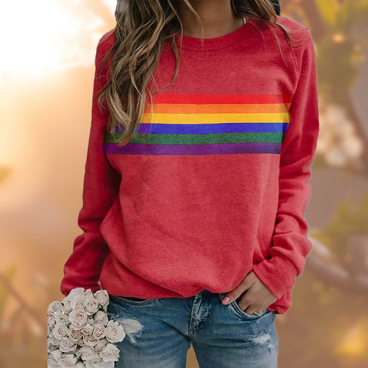 Caroline | Sweatshirt Femme Col Rond avec Imprimé Arc-en-Ciel