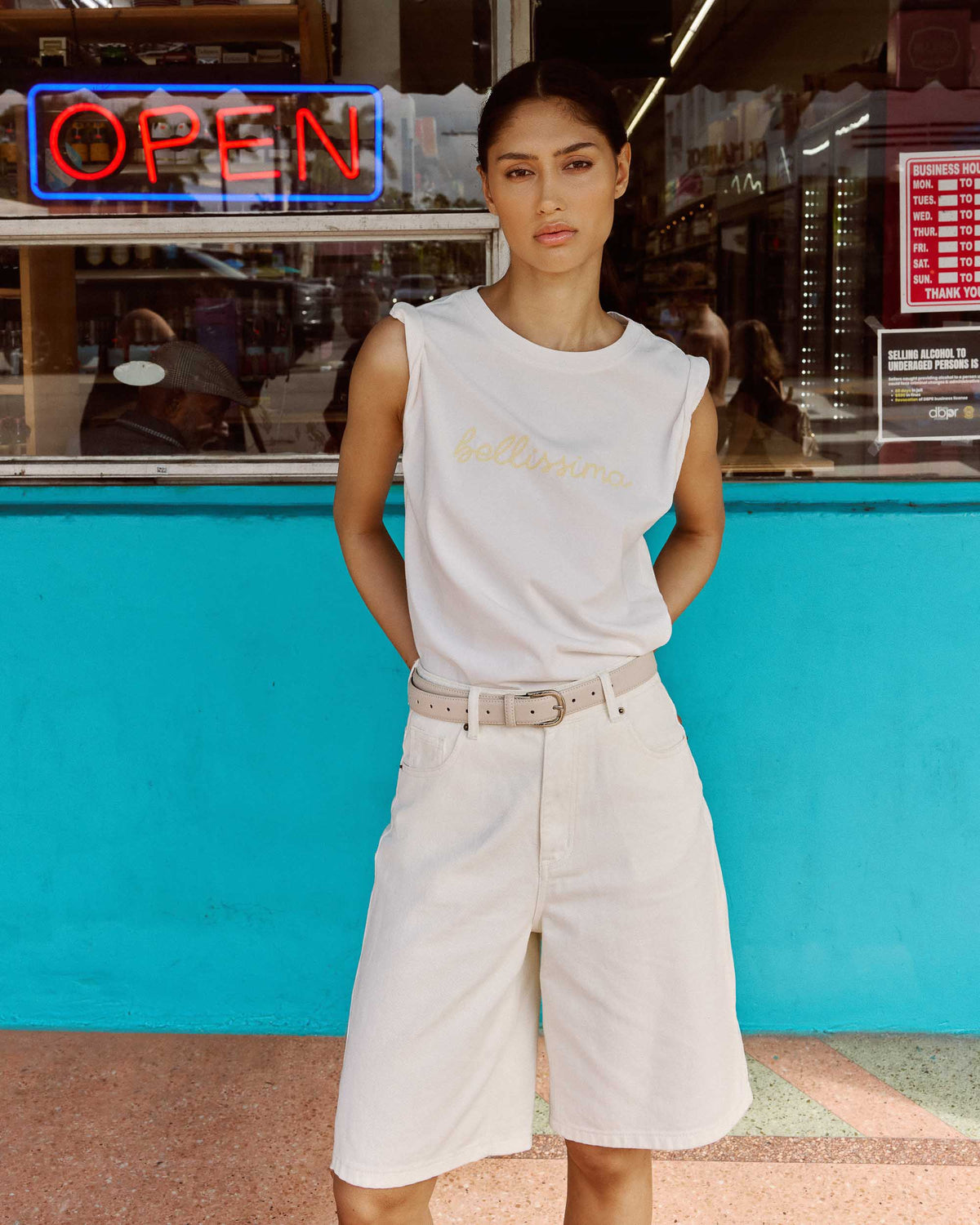 Bermuda long en jean taille haute ecru Will