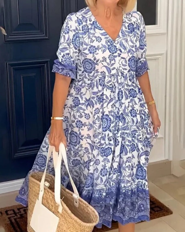 Millie | Robe Longue à Imprimé Floral et Col en V pour un Style Estival