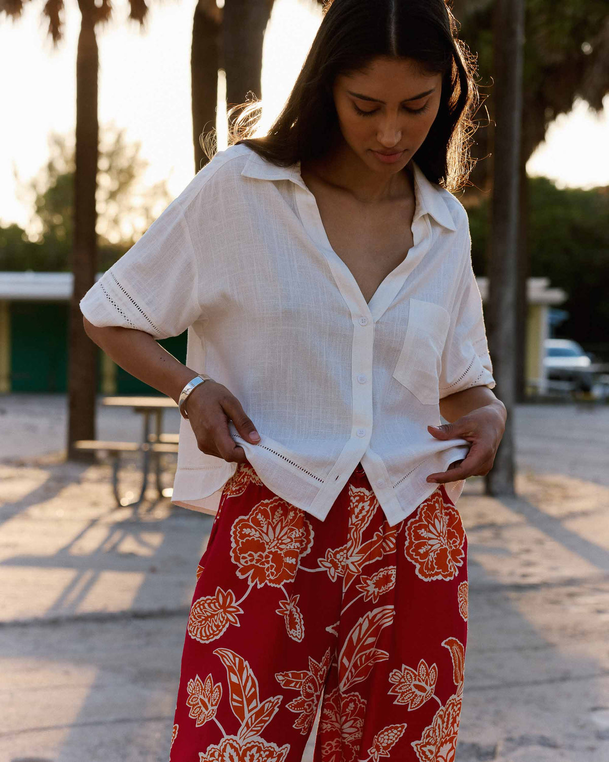 Chemise large manches courtes dentelle white Winka