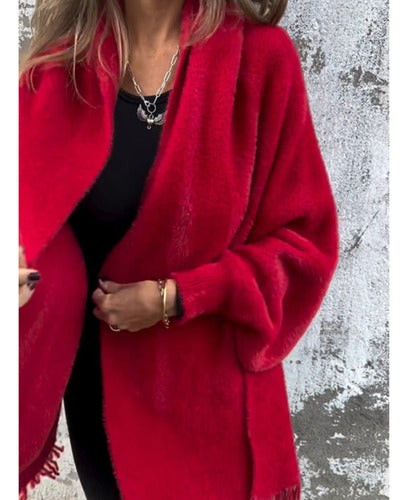 Bathilde – Cardigan Femme Manche Longue avec Franges et Écharpe Tricotée, Élégant et Décontracté