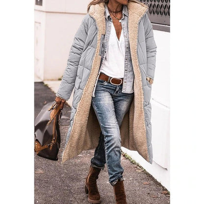 Hazel | Manteau Long Puffer Réversible en Sherpa avec Capuche