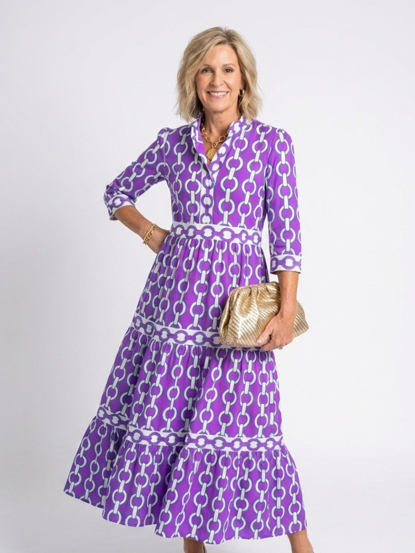 Ysolde | Robe midi à manches trois-quarts avec motif chaîne