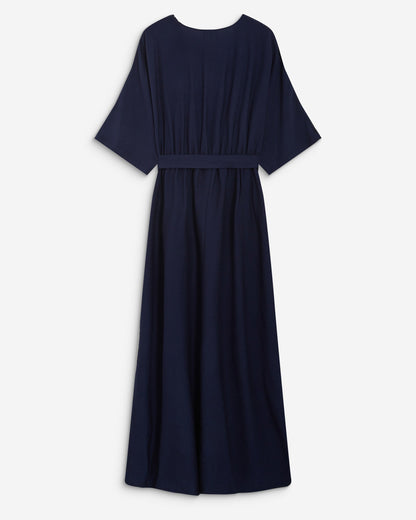 Robe longue évasée col V croisé marine Amelia