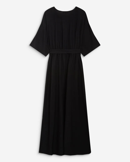 Robe longue évasée col V croisé noir Amelia