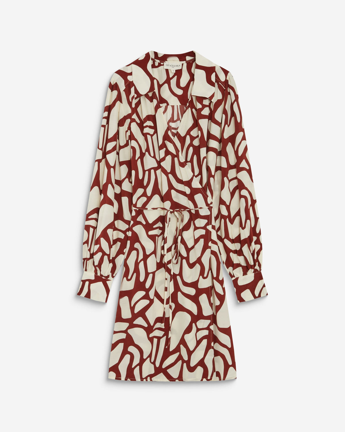 Robe courte portefeuille à motif terracotta Anika