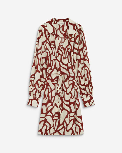 Robe courte portefeuille à motif terracotta Anika
