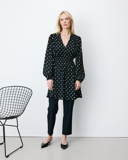Robe courte fluide manches longues bouffantes pois Ailona