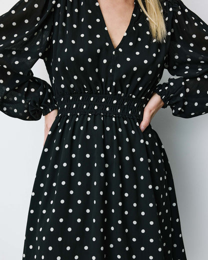 Robe courte fluide manches longues bouffantes pois Ailona