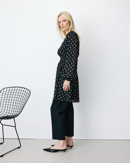 Robe courte fluide manches longues bouffantes pois Ailona