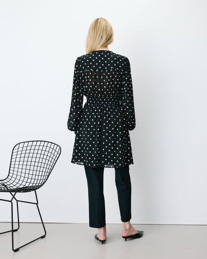 Robe courte fluide manches longues bouffantes pois Ailona