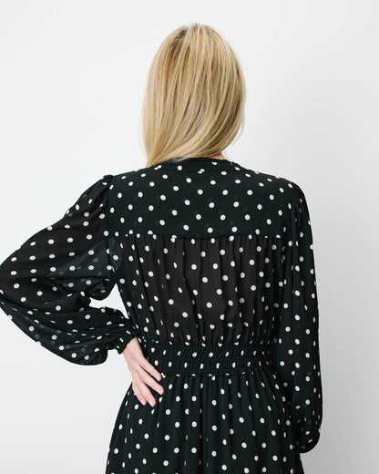 Robe courte fluide manches longues bouffantes pois Ailona
