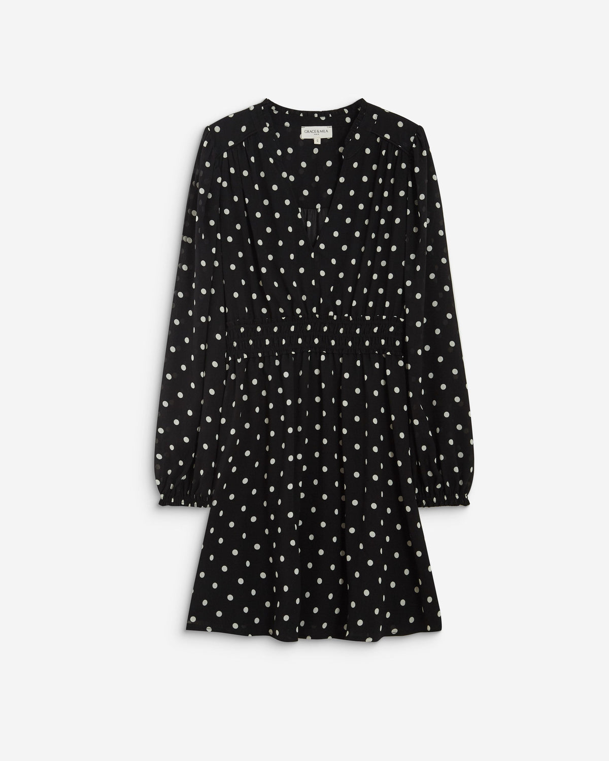 Robe courte fluide manches longues bouffantes pois Ailona