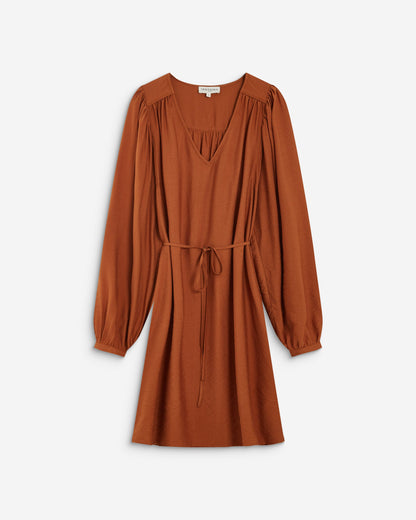 Robe courte col V manches bouffantes camel Alienor