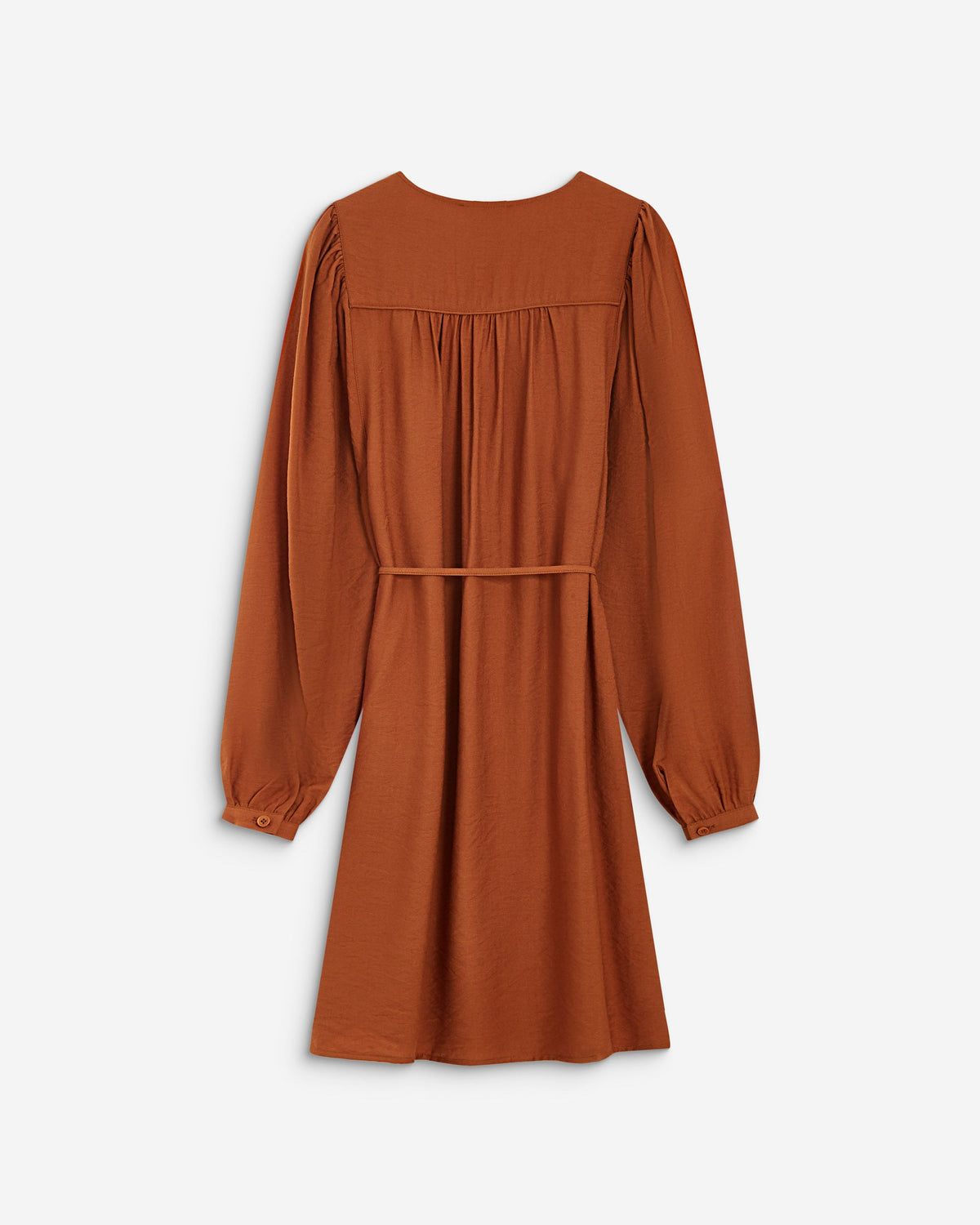 Robe courte col V manches bouffantes camel Alienor