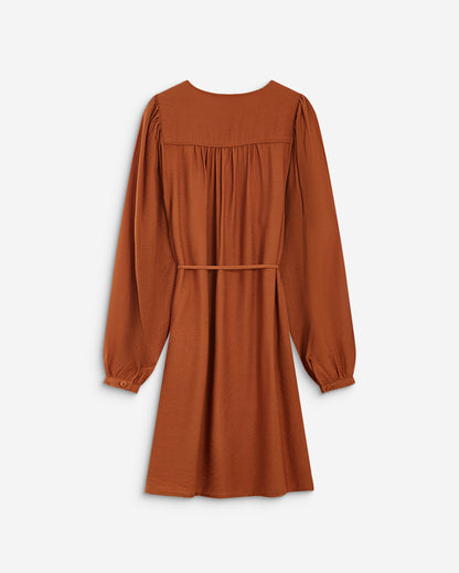 Robe courte col V manches bouffantes camel Alienor