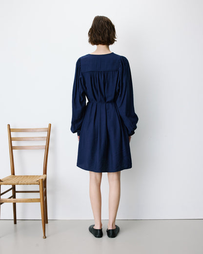 Robe courte col V manches bouffantes marine Alienor